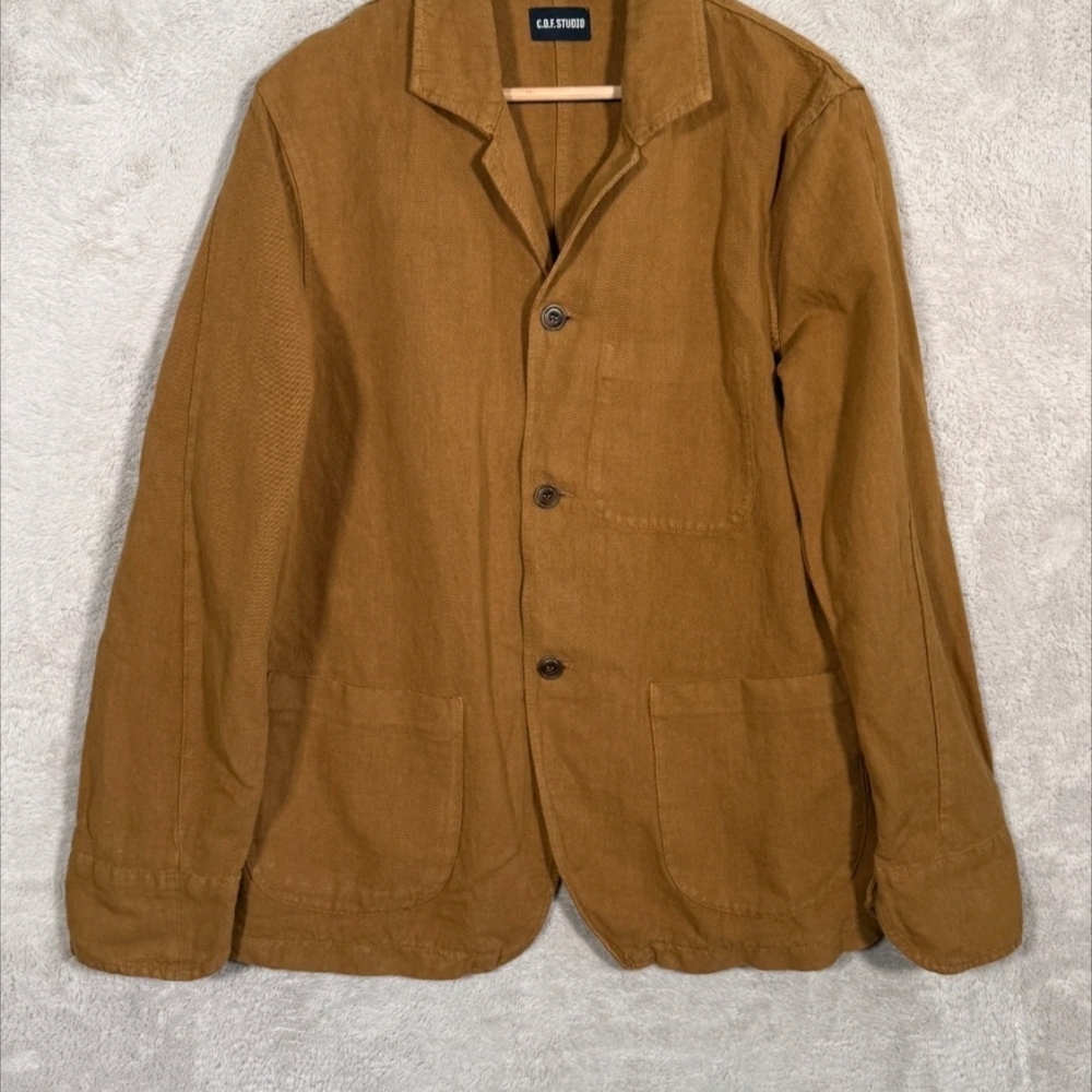 C.O.F Studio Painter Jacket Mens Size Large Brown Linen Chore Utility